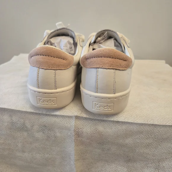 Keds White Leather Sneakers with Blush Heel - Picture 3 of 7
